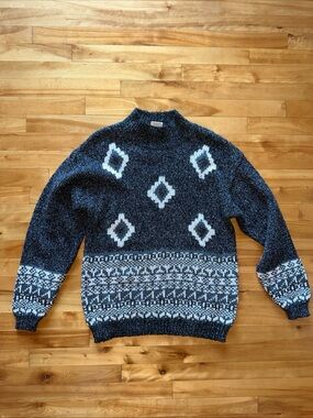 D.D. Sloane Sweater Women’s M Gray Ivory Mock Neck Southwestern Knit Cozy